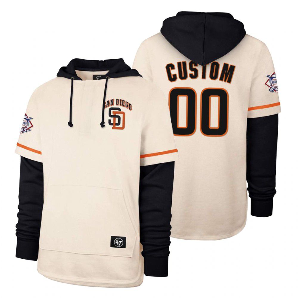 Men San Diego Padres #00 Custom Cream 2021 Pullover Hoodie MLB Jersey->customized mlb jersey->Custom Jersey